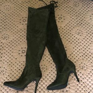 Olive green thigh high boots
